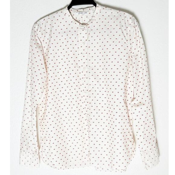 Helmut Lang Womens Button Cotton Up Blouse Cream White Stripe Red Fil Coupe Dots - Picture 9 of 11
